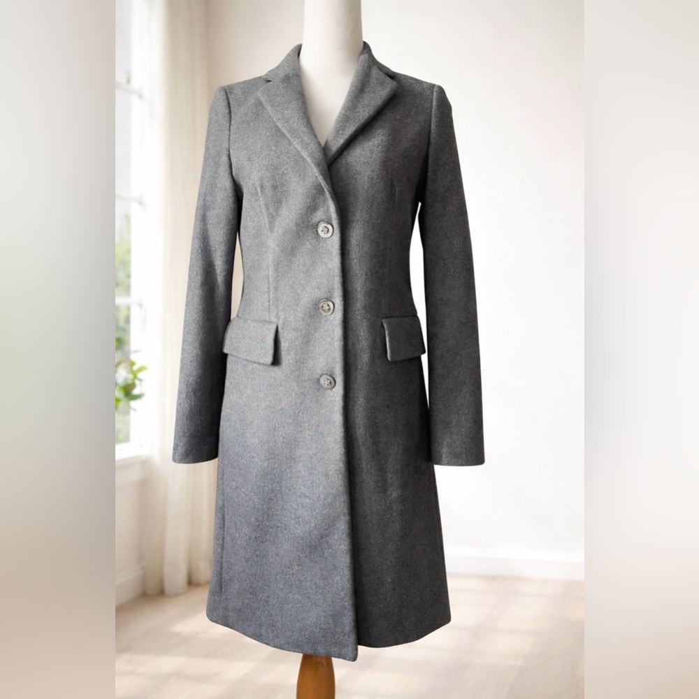 United Colors of Benetton Gray Wool Blend Trench Coat Petite 2P Classic Tailored